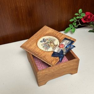Unique wooden sewing storage box with lid